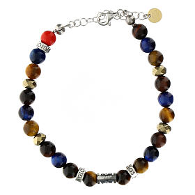 Agios bracelet, blue, brown and mustard-coloured natural stones, 925 silver