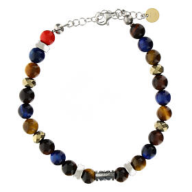 Benedictus bracelet, blue, brown and mustard-coloured natural stones, 925 silver