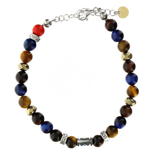 Agios bracelet, blue, brown and mustard-coloured natural stones, 925 silver 2