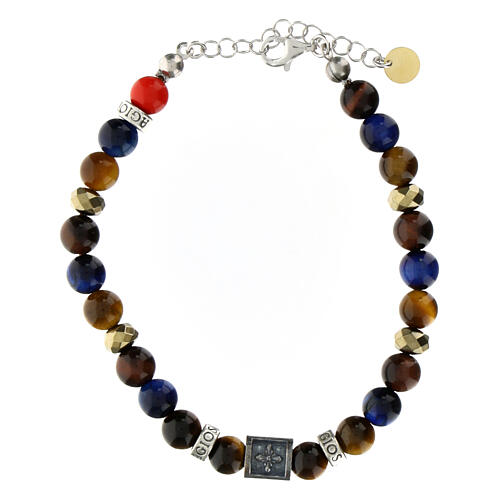 Bracciale pietre naturali blu marroni senape argento 925 Agios 1
