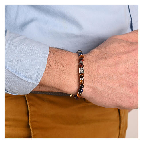 Bracciale pietre naturali blu marroni senape argento 925 Agios 2