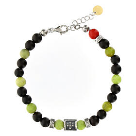 Agios bracelet, black and green natural stones, 925 silver