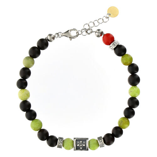 Agios bracelet, black and green natural stones, 925 silver 1