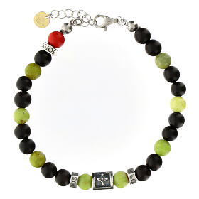 Agios silver bracelet with black and green natural stones