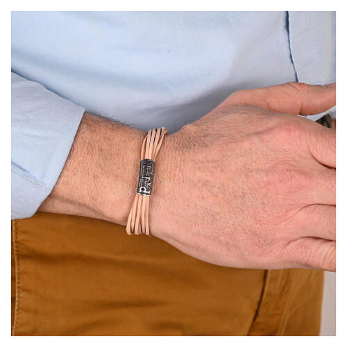 Armband Pater beige aus Leder und 925er Silber Agios 2
