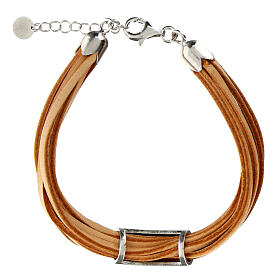 Agios Pater bracelet of beige leather and 925 silver