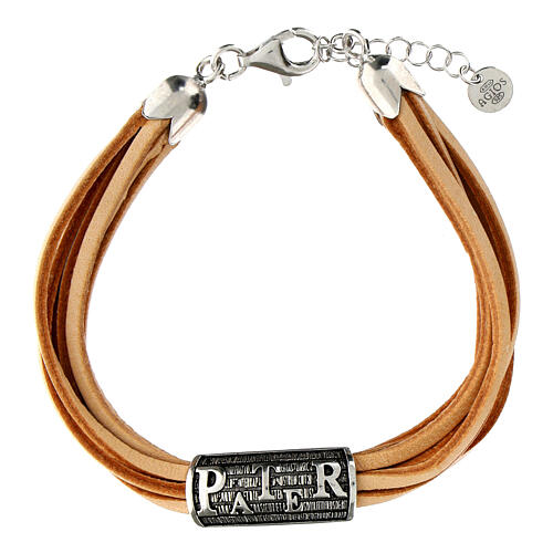 Agios Pater bracelet of beige leather and 925 silver 1