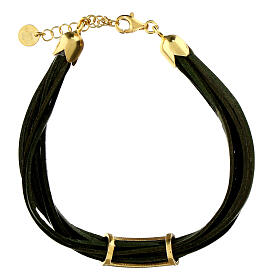 Agios Pater bracelet of black leather and gold plated 925 silver