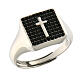 Agios signet ring of rhodium-plated 925 silver, cross and black rhinestones s1