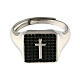 Agios signet ring of rhodium-plated 925 silver, cross and black rhinestones s2