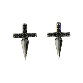 Kreuz-Ohrstecker von Agios 925er Silber schwarze Zirkone