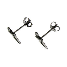 Agios black cross-shaped stud earrings, 925 silver and black rhinestones