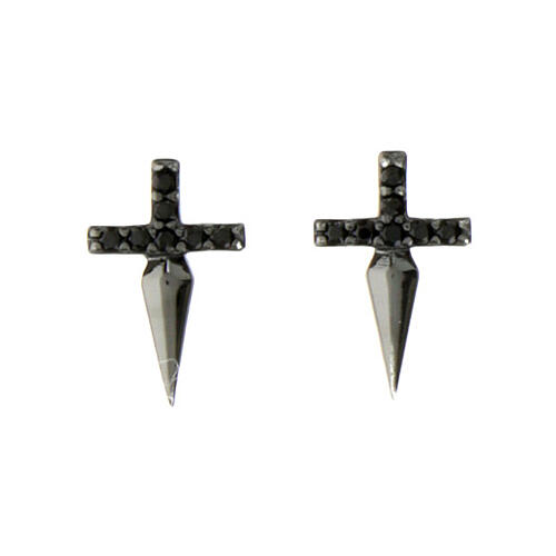 Agios cross-shaped earrings in 925 silver with black zircons 1