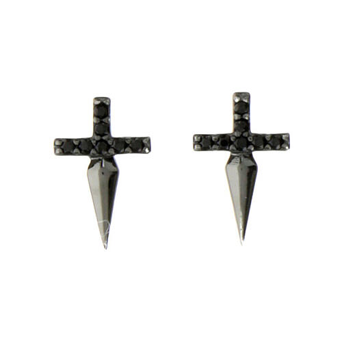 Agios cross-shaped earrings in 925 silver with black zircons 1