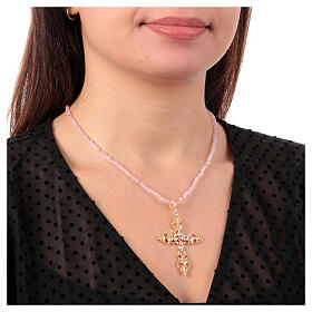 Halskette Agios mit Steinen und vergoldetem Kreuz, 925er Silber