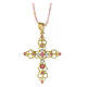 Agios necklace of 925 silver and pink stone beads, gold plated cross with rhinestones s1