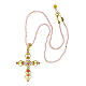 Benedictus necklace of 925 silver and pink stone beads, gold plated cross with rhinestones s5