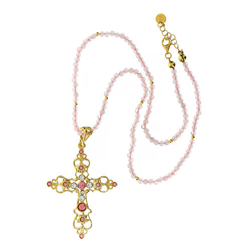Collar Benedictus piedras y cruz dorada zircones plata 925 5
