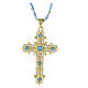 Agios necklace of gold plated 925 silver and light blue stone beads, enamelled cross with rhinestones s1