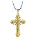 Agios necklace of gold plated 925 silver and light blue stone beads, enamelled cross with rhinestones s3