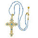 Agios necklace of gold plated 925 silver and light blue stone beads, enamelled cross with rhinestones s4