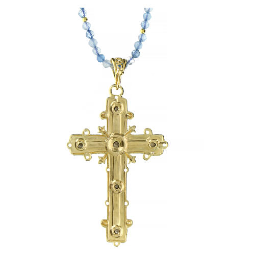 Colar Agios cruz esmaltada e zircões azuis prata 925 3