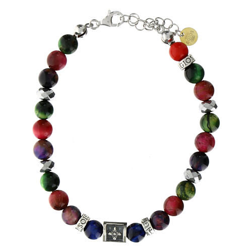 Pulsera Agios plata 925 piedras naturales rojas, verdes y violeta 1