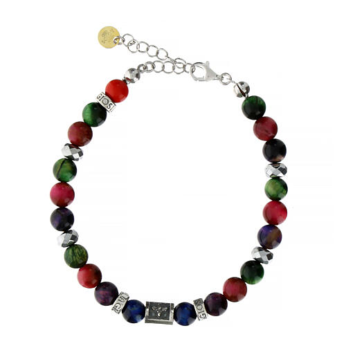 Bracelet Agios argent 925 pierres naturelles rouges, vertes et violettes 2