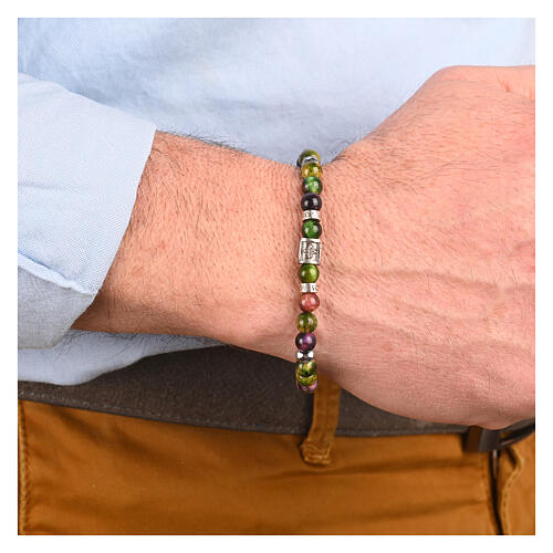 Bracelet Agios argent 925 pierres naturelles rouges, vertes et violettes 2