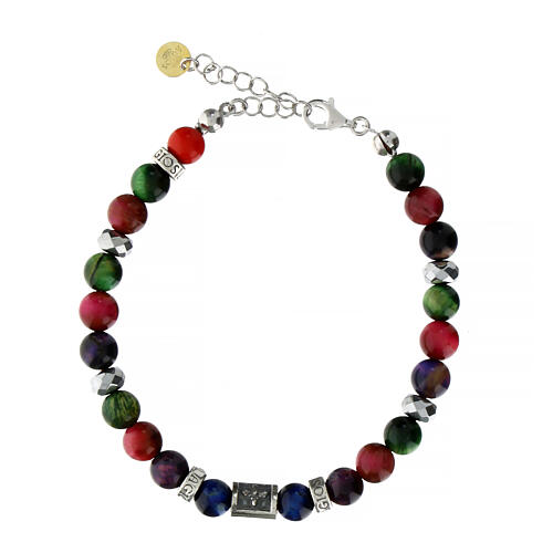 Bracelet Agios argent 925 pierres naturelles rouges, vertes et violettes 3