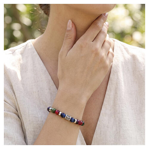 Bracciale Benedictus argento 925 pietre naturali rosse, verdi e viola 2