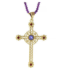 Halskette Agios aus 925 Silber mit Zirkonen und vergoldetem Kreuz