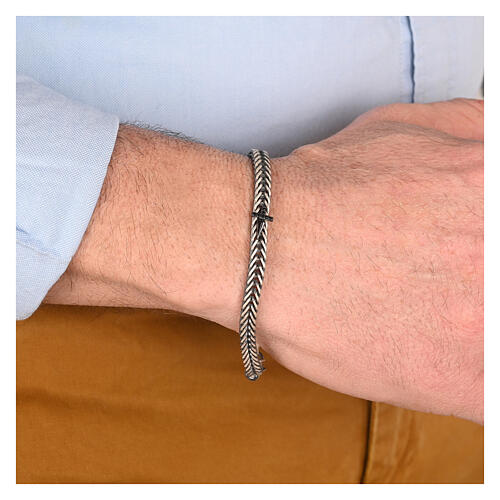 Agios bracelet in fine silver. ruthenium with cross and black zircons 2