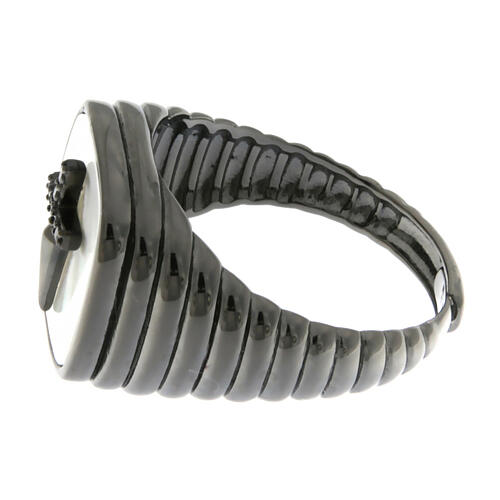 Anel prata 925 madrepérola Agios cruz preta com zircões 4