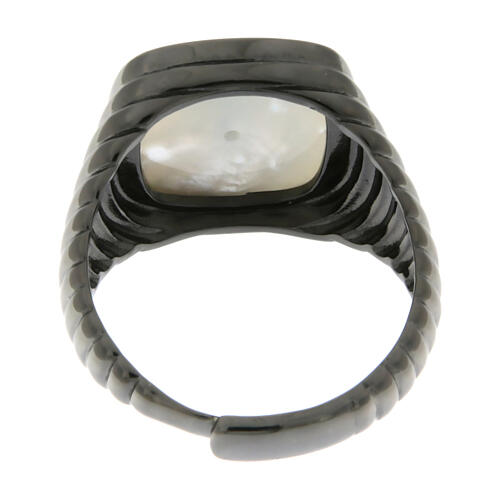 Agios 925 mother-of-pearl silver ring with black zircons and cross 4