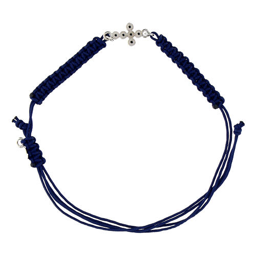 Armband von Agios, aus blauer Kordel mit Kreuz und schwarzen Zirkonia 2