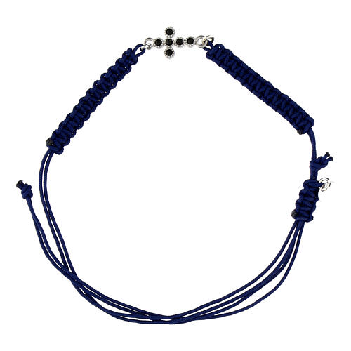 Pulsera Agios tejido azul con cruz y zircones negros 1