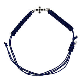 Bracciale Agios tessuto blu con croce e zirconi neri