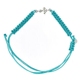 Agios bracelet of turquoise fabric with pointy cross, rhodium-plated 925 silver