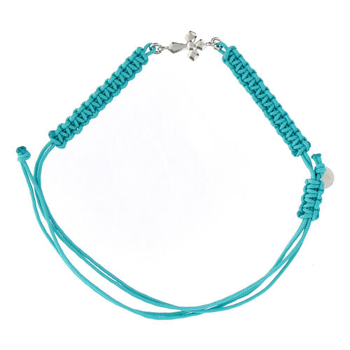 Bracelet Agios en tissu turquoise avec croix rhodiée 2