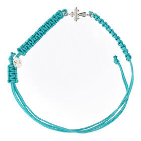 Bracciale Benedictus in tessuto turchese e croce rodiata