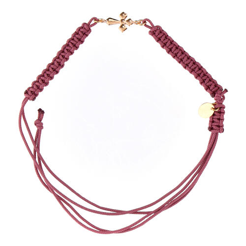 Armband aus violettem Stoff und roséfarbener Kreuz von Agios 1