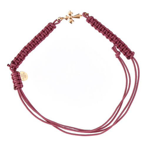 Armband aus violettem Stoff und roséfarbener Kreuz von Agios 2