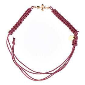 Bracelet en tissu violet et croix rosée Agios