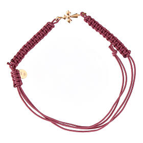 Bracciale in tessuto viola e croce rosé Benedictus