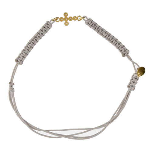 Bracelet Benedictus en fil blanc avec croix dorée et zircons 3