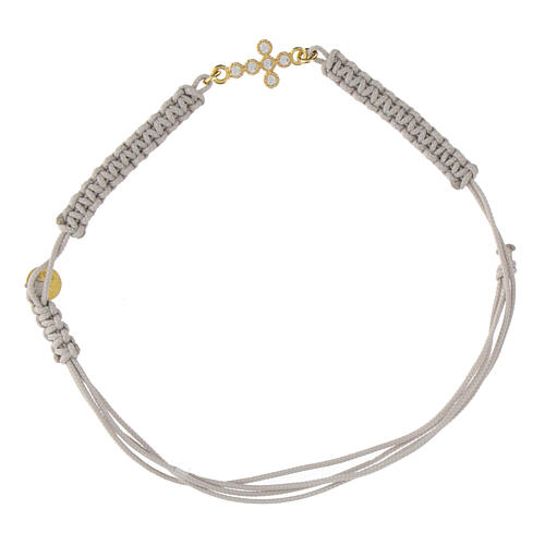 Pulseira Benedictus tecido branco com cruz dourada e zircões 1
