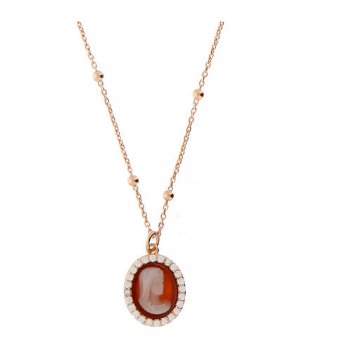 Collier rosé Agios avec camée rouge et zircons blancs 1