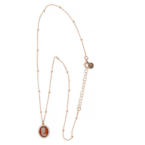 Collier rosé Agios avec camée rouge et zircons blancs 3