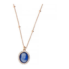 Agios rosé necklace with blue cameo and white rhinestones